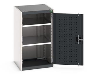 Heavy Duty Bott cubio cupboard with perfo panel lined hinged doors. 525mm wide x 525mm deep x 900mm high with 2 x100kg capacity shelves.... Bott Industial Tool Cupboards with Shelves